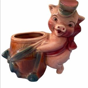 Pig & Barrel Cart Planter Ceramic Vintage 1950s